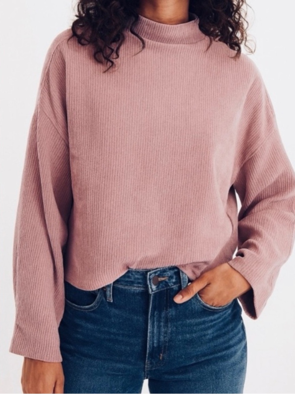 Madewell Jacquard Stripe Funnel Neck Rosewood Sweater